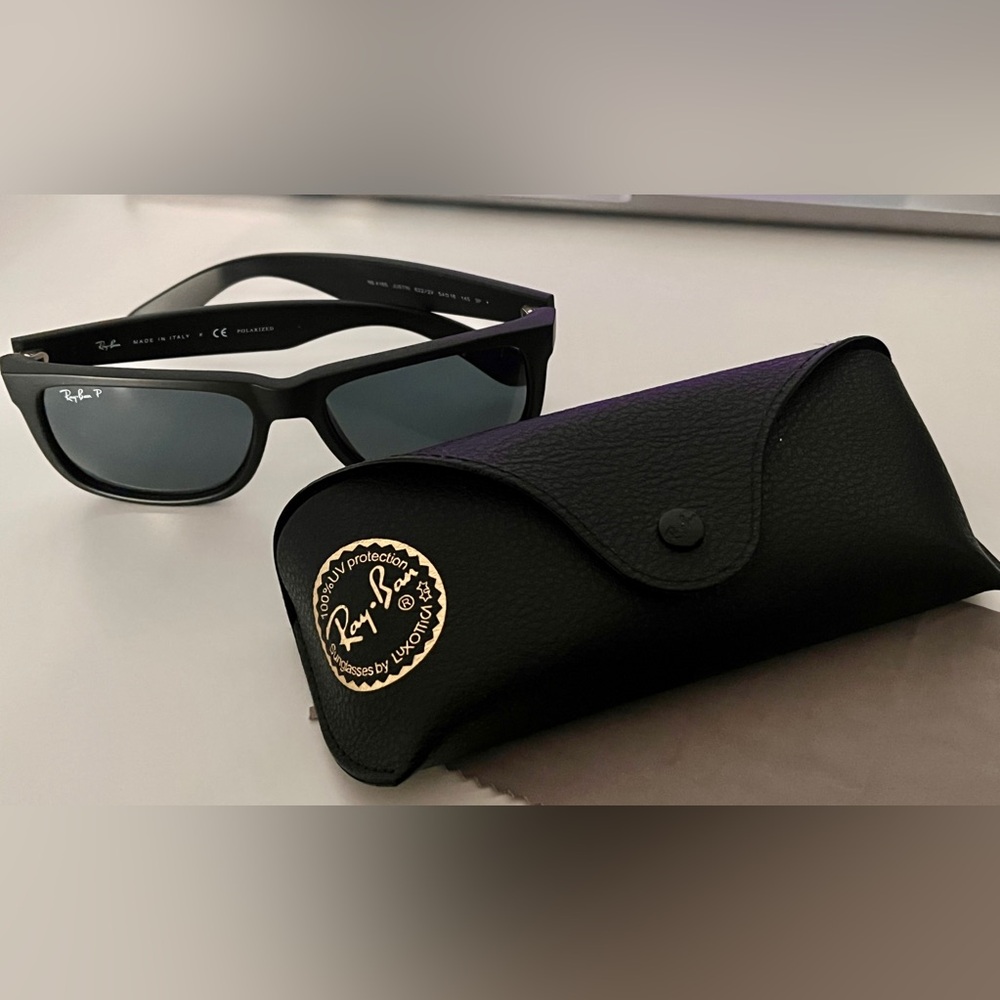 Unisex Ray-Ban Polarized Sunglasses | Matte Black Frame, Dark Blue Lenses